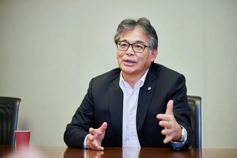 Takahito Tokita, chief executive officer at Fujitsu, speaks during an interview at the company's headquarters in Tokyo on Wednesday. Takahito Tokita, chief executive officer at Fujitsu, speaks during an interview at the company's headquarters in Tokyo on Wednesday.