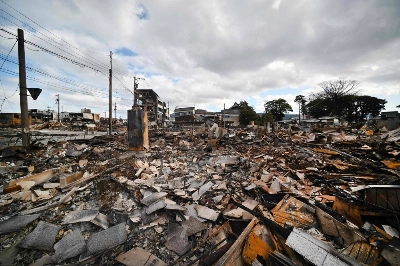 The remains of a shopping district that caught fire in the city of Wajima, Ishikawa Prefecture, due to the New Year's Day earthquake The remains of a shopping district that caught fire in the city of Wajima, Ishikawa Prefecture, due to the New Year's Day earthquake