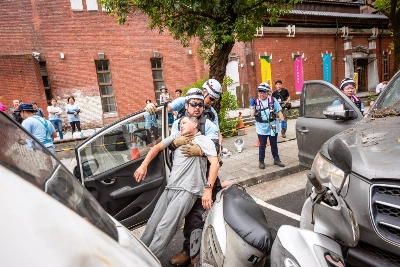People take part in a first aid and emergency training course by the Taiwanese civil defense group the Forward Alliance. People take part in a first aid and emergency training course by the Taiwanese civil defense group the Forward Alliance.