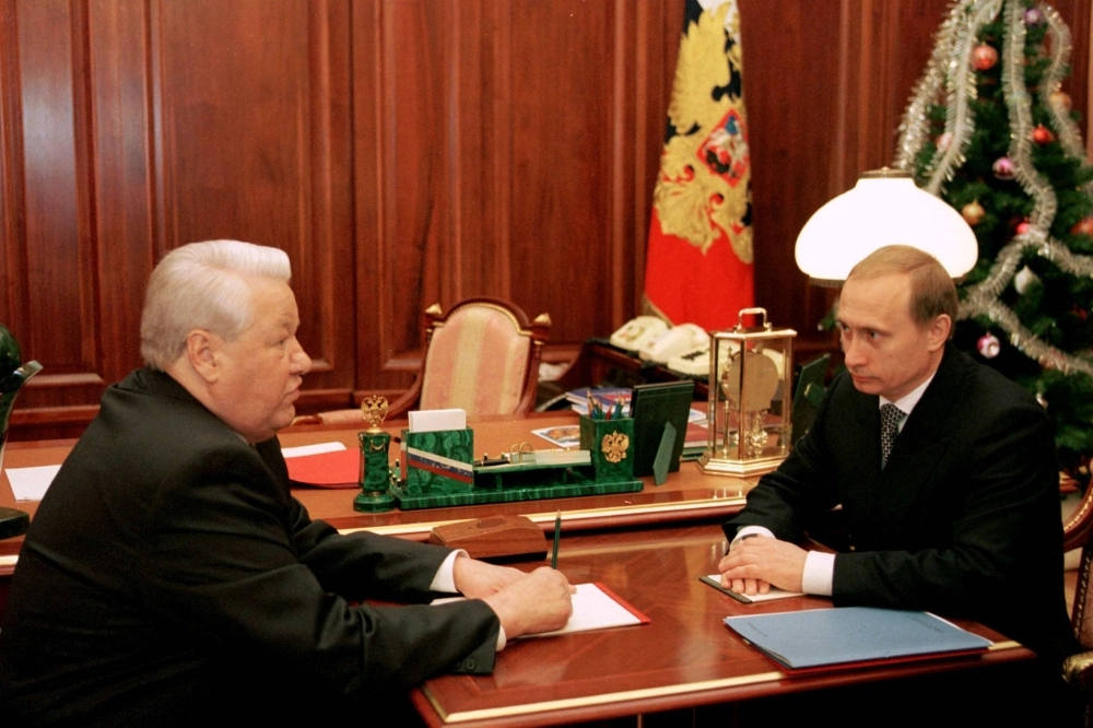 Russian President Boris Yeltsin announced his resignation after eight years in office on New Year’s Eve, 1999. His chosen successor was then-Prime Minister Vladimir Putin, who succeeded him. Russian President Boris Yeltsin announced his resignation after eight years in office on New Year’s Eve, 1999. His chosen successor was then-Prime Minister Vladimir Putin, who succeeded him.