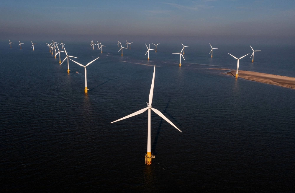 Wind turbines at an RWE wind farm off the coast of Great Yarmouth, England. RWE operates 3.3 gigawatts of offshore wind power in Europe.  Wind turbines at an RWE wind farm off the coast of Great Yarmouth, England. RWE operates 3.3 gigawatts of offshore wind power in Europe.