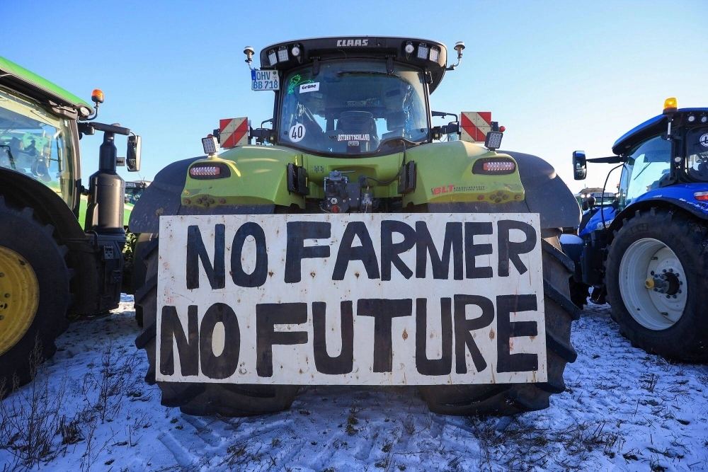 Farmers protest against the government's planned cuts to agricultural sector subsides in Brandenburg, Germany, on Jan. 10. Farmers protest against the government's planned cuts to agricultural sector subsides in Brandenburg, Germany, on Jan. 10.