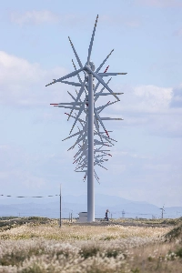 A row of wind turbines at Otonrui wind farm in the town of Horonobe, Hokkaido | Jiji