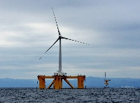 An offshore wind turbine off the coast of Naraha, Fukushima Prefecture, in 2013. Japan aims to increase its offshore wind power capacity to 10 GW by 2030.  | AFP-JIJI