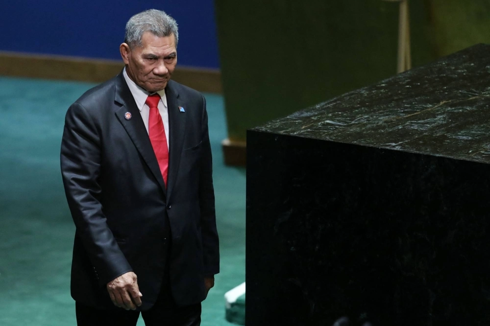 Tuvalu Prime Minister Kausea Natano arrives to address the 78th United Nations General Assembly at U.N. headquarters in New York City last September. Tuvalu Prime Minister Kausea Natano arrives to address the 78th United Nations General Assembly at U.N. headquarters in New York City last September.