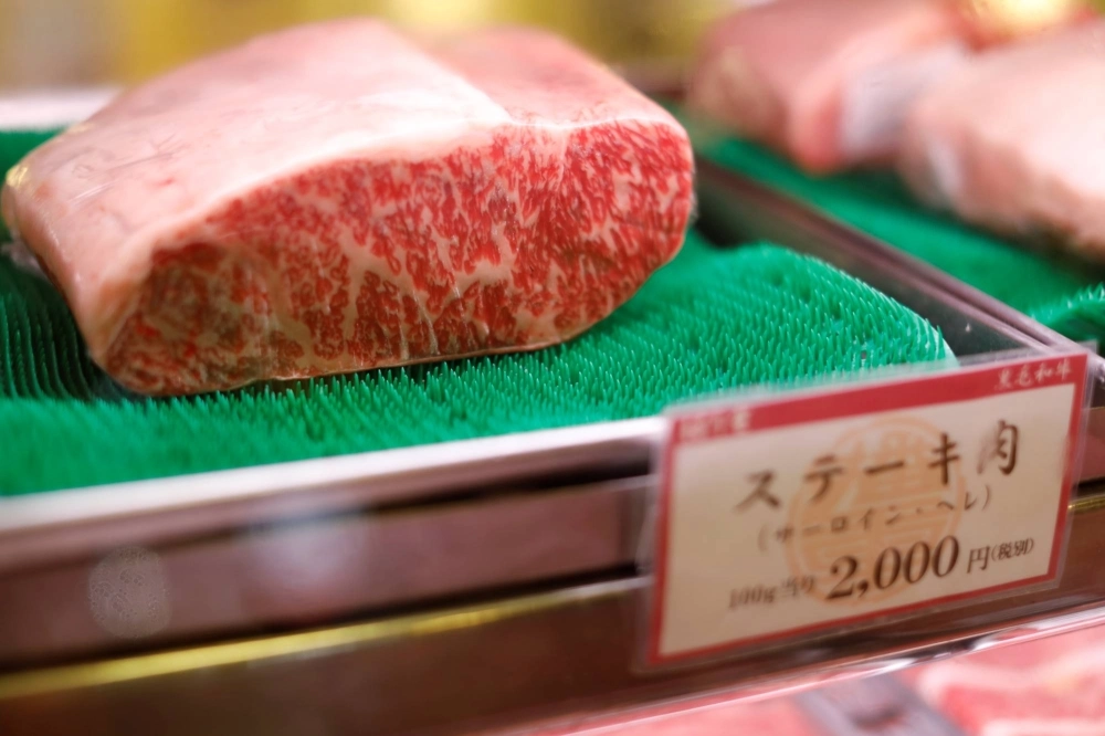 Wagyu beef at a butcher shop in Osaka. In Japan, meat intake is lower than in many other countries — per capita beef consumption is 7.7 kilograms per year, compared with an OECD average of 14.4 kg. Wagyu beef at a butcher shop in Osaka. In Japan, meat intake is lower than in many other countries — per capita beef consumption is 7.7 kilograms per year, compared with an OECD average of 14.4 kg.