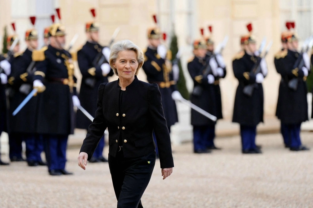 European Commission President Ursula von der Leyen arrives for a meeting at the Elysee Palace in Paris on Jan. 5. European Commission President Ursula von der Leyen arrives for a meeting at the Elysee Palace in Paris on Jan. 5.