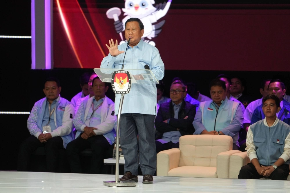 Prabowo Subianto, presidential candidate and Indonesia's defense minister, speaks during the final presidential debate in Jakarta on Sunday. More than 204 million Indonesians will vote on Feb. 14 to elect new leaders who will shape Southeast Asia's largest economy for the next five years. Prabowo Subianto, presidential candidate and Indonesia's defense minister, speaks during the final presidential debate in Jakarta on Sunday. More than 204 million Indonesians will vote on Feb. 14 to elect new leaders who will shape Southeast Asia's largest economy for the next five years.