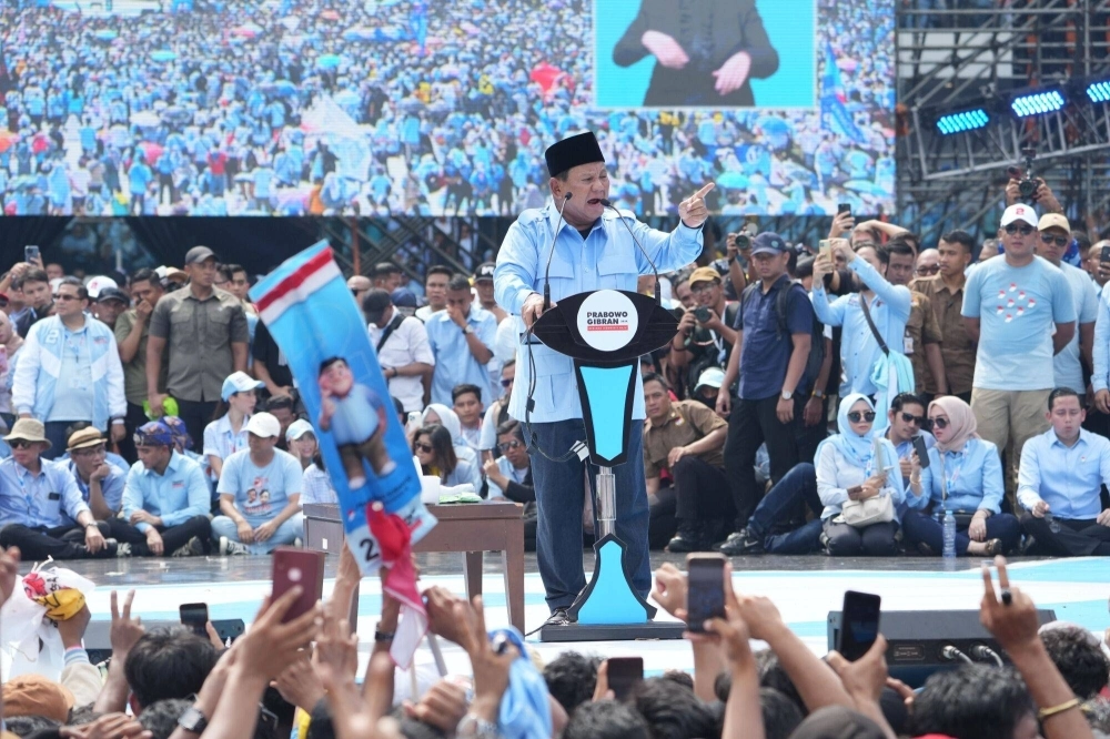 Presidential candidate Prabowo Subianto speaks during a campaign rally in Jakarta on Saturday.  Presidential candidate Prabowo Subianto speaks during a campaign rally in Jakarta on Saturday.