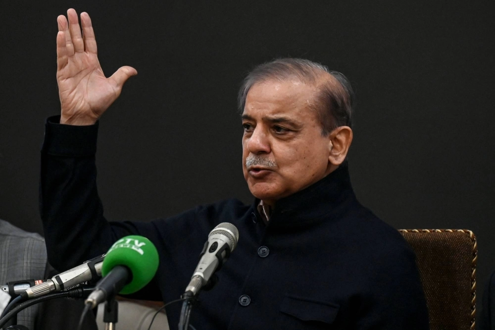 Pakistan's former Prime Minister and leader of the Pakistan Muslim League-Nawaz party Shehbaz Sharif speaks during a news conference in Lahore on Tuesday. Pakistan's former Prime Minister and leader of the Pakistan Muslim League-Nawaz party Shehbaz Sharif speaks during a news conference in Lahore on Tuesday.