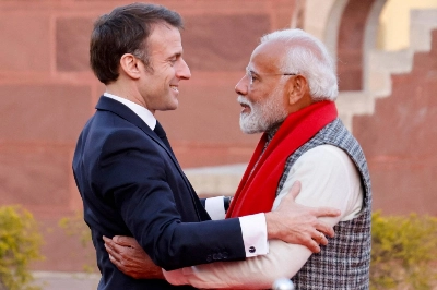 Indian Prime Minister Narendra Modi welcomes French President Emmanuel Macron as chief guest of celebrations marking India's Republic Day on Jan. 26. Indian Prime Minister Narendra Modi welcomes French President Emmanuel Macron as chief guest of celebrations marking India's Republic Day on Jan. 26.