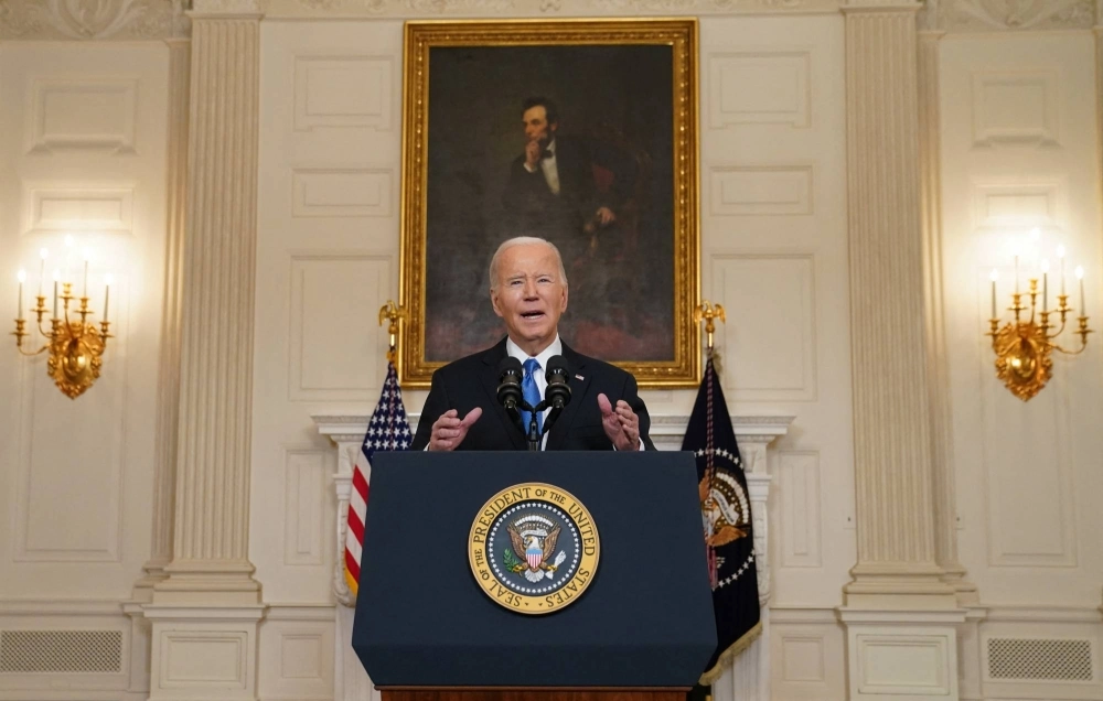U.S. President Joe Biden speaks about the aid package for Ukraine, from the State Dining Room of the White House in Washington on Tuesday. U.S. President Joe Biden speaks about the aid package for Ukraine, from the State Dining Room of the White House in Washington on Tuesday.