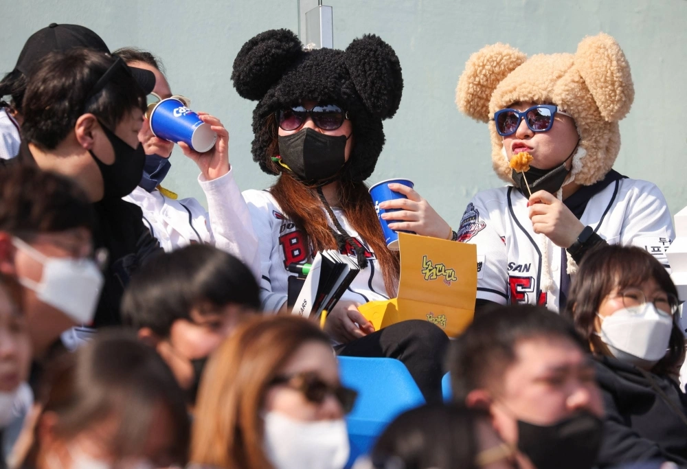Doosan Bears fans during a game in Seoul in April 2022 Doosan Bears fans during a game in Seoul in April 2022