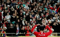 South Korea's Son Heung-min celebrates after a goal in a friendly against Colombia at Seoul World Cup Stadium in 2019.  | Reuters