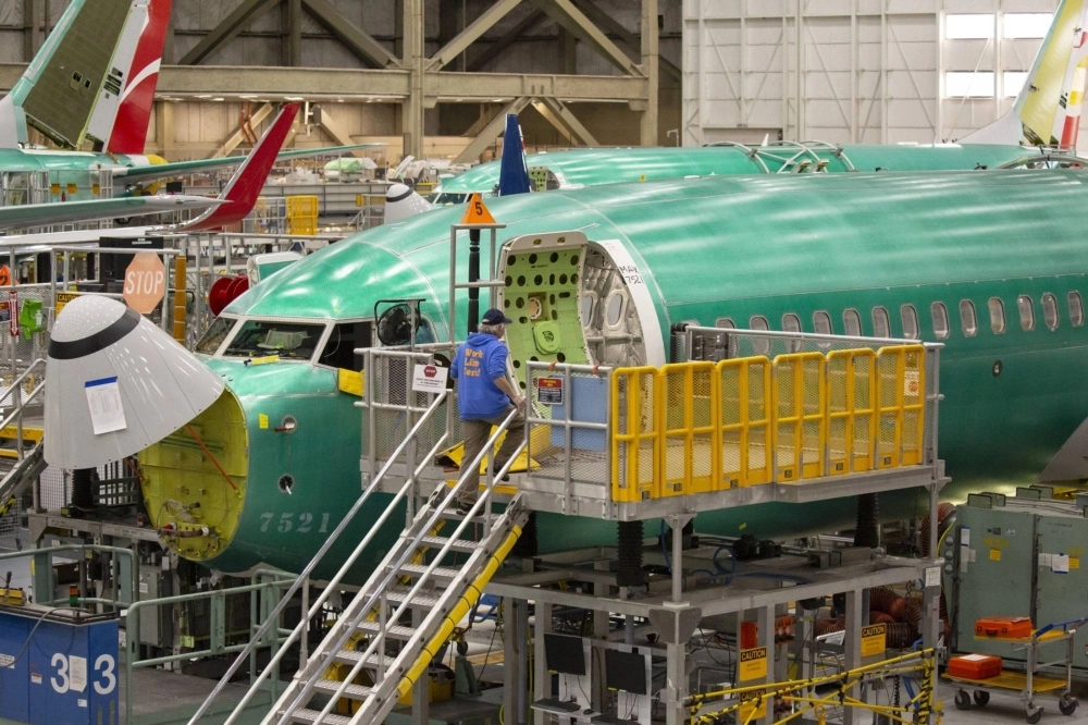 A Boeing Co. 737 Max airplane on the production line at the company's manufacturing facility in Renton, Washington, in March 2019 A Boeing Co. 737 Max airplane on the production line at the company's manufacturing facility in Renton, Washington, in March 2019