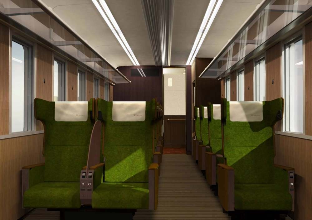 Hankyu's new PRiVACE carriages will feature spacious seats arranged in three rows, equipped with partitions, reading lights, and power sockets. Hankyu's new PRiVACE carriages will feature spacious seats arranged in three rows, equipped with partitions, reading lights, and power sockets.