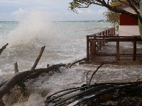 High tides in Funafuti, Tuvalu, in February. About 40% of the main atoll and capital district Funafuti is already underwater at high tide, and the tiny nation is forecast to be submerged by the end of the century. | Tuvalu Meteorological Service / via REUTERS