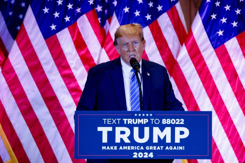 Former U.S. President Donald Trump during a Super Tuesday election night watch party at the Mar-a-Lago Club in Palm Beach, Florida, on Tuesday. Former U.S. President Donald Trump during a Super Tuesday election night watch party at the Mar-a-Lago Club in Palm Beach, Florida, on Tuesday.