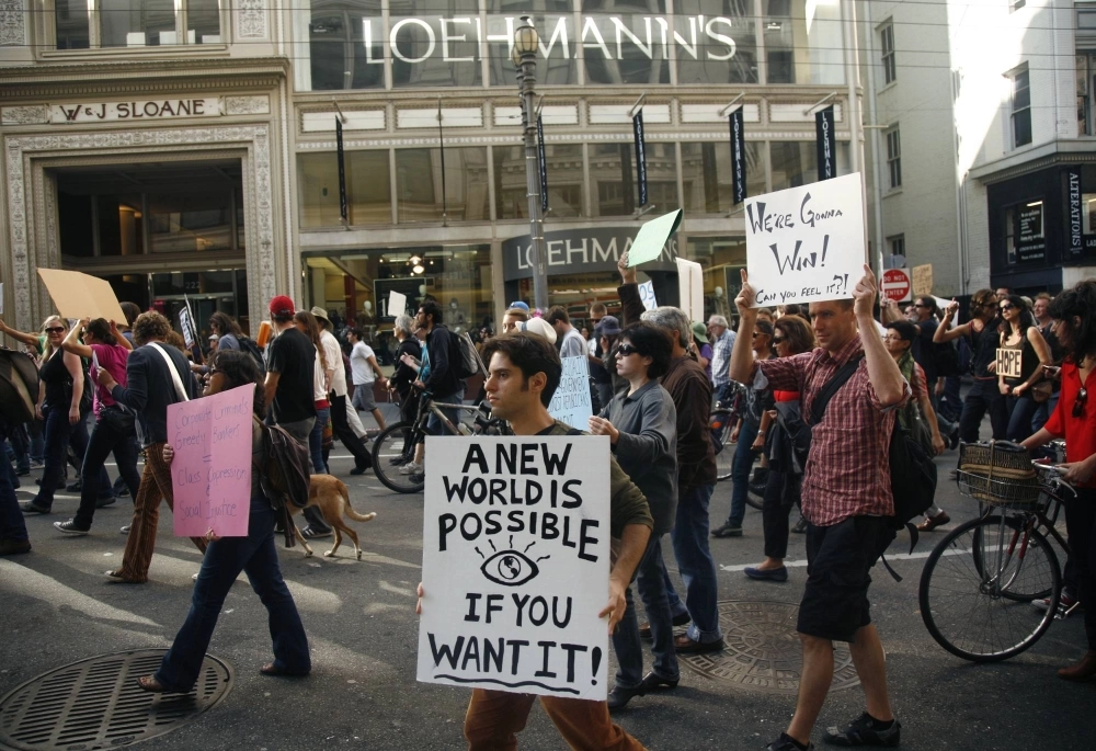 Anti-capitalist protesters with Occupy San Francisco take part in a demonstration on the streets of the Californian city in October 2011. Anti-capitalist protesters with Occupy San Francisco take part in a demonstration on the streets of the Californian city in October 2011.