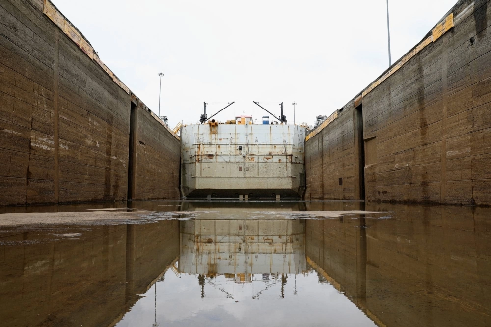 The dry chamber of the West Lane of Pedro Miguel locks during its periodical maintenance at the Panama Canal in May 2023 The dry chamber of the West Lane of Pedro Miguel locks during its periodical maintenance at the Panama Canal in May 2023