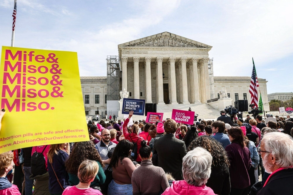 Demonstrators on Tuesday in Washington, where the U.S. Supreme Court signaled it's likely to preserve full access to a widely used abortion pill as the justices heard arguments in a case carrying major stakes for reproductive rights and potentially this year's elections. Demonstrators on Tuesday in Washington, where the U.S. Supreme Court signaled it's likely to preserve full access to a widely used abortion pill as the justices heard arguments in a case carrying major stakes for reproductive rights and potentially this year's elections.