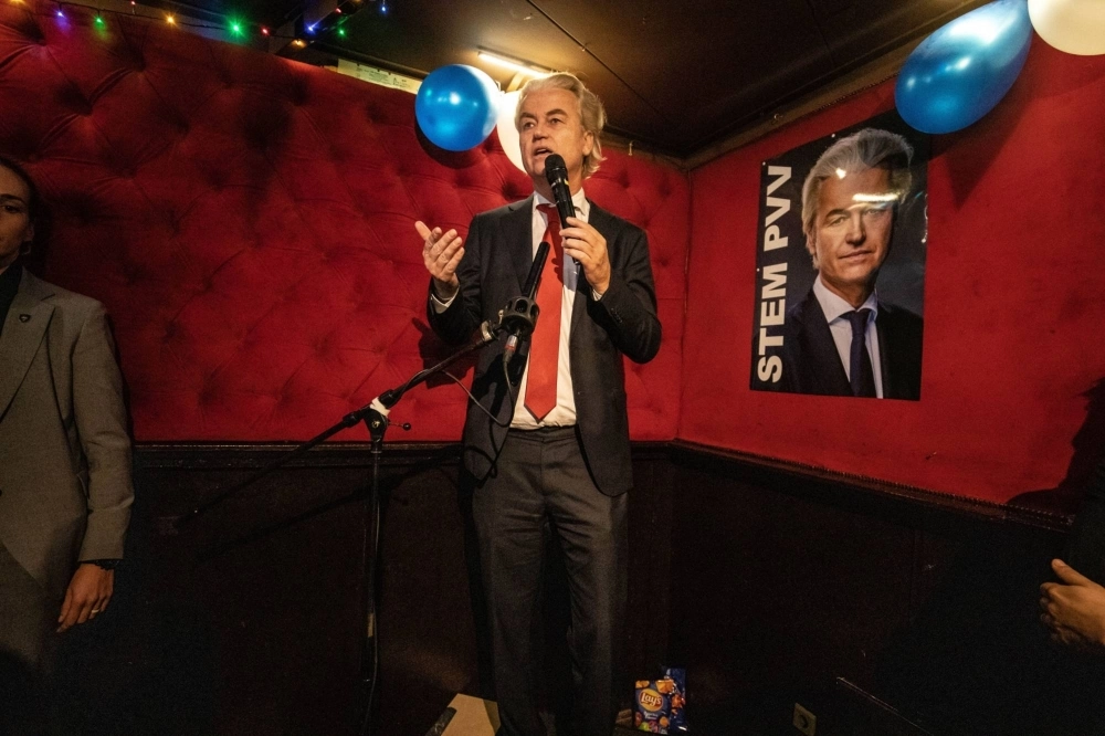 Geert Wilders, leader of the Dutch Freedom Party (PVV), speaks at an election night party in The Hague, Netherlands, on Nov. 22, 2023. The resounding victory of far-right ideologue illustrates the shift in public opinion in the Netherlands since 2022. Geert Wilders, leader of the Dutch Freedom Party (PVV), speaks at an election night party in The Hague, Netherlands, on Nov. 22, 2023. The resounding victory of far-right ideologue illustrates the shift in public opinion in the Netherlands since 2022.