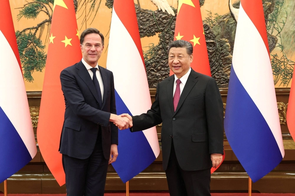 Chinese President Xi Jinping meets Prime Minister of the Netherlands Mark Rutte at the Great Hall of the People in Beijing on Wednesday.  Chinese President Xi Jinping meets Prime Minister of the Netherlands Mark Rutte at the Great Hall of the People in Beijing on Wednesday.