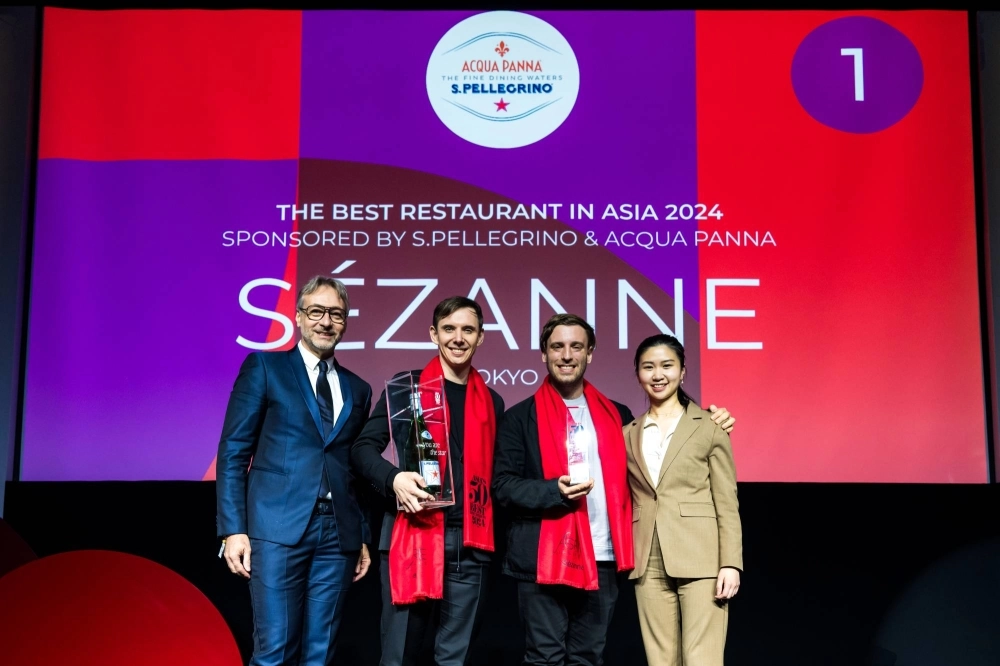 Daniel Calvert accepted the award for Asia's best eatery on behalf of Sezanne, a French restaurant at the Four Seasons Hotel Tokyo at Marunouchi. Daniel Calvert accepted the award for Asia's best eatery on behalf of Sezanne, a French restaurant at the Four Seasons Hotel Tokyo at Marunouchi.