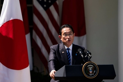 Prime Minister Fumio Kishida addresses a news conference during his state visit with U.S. President Joe Biden in Washington on Wednesday. Prime Minister Fumio Kishida addresses a news conference during his state visit with U.S. President Joe Biden in Washington on Wednesday.