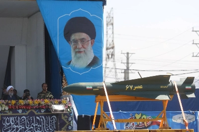 Missiles are showcased in a parade marking Iran's National Army Day in Tehran on April 18, 2023.
 Missiles are showcased in a parade marking Iran's National Army Day in Tehran on April 18, 2023.