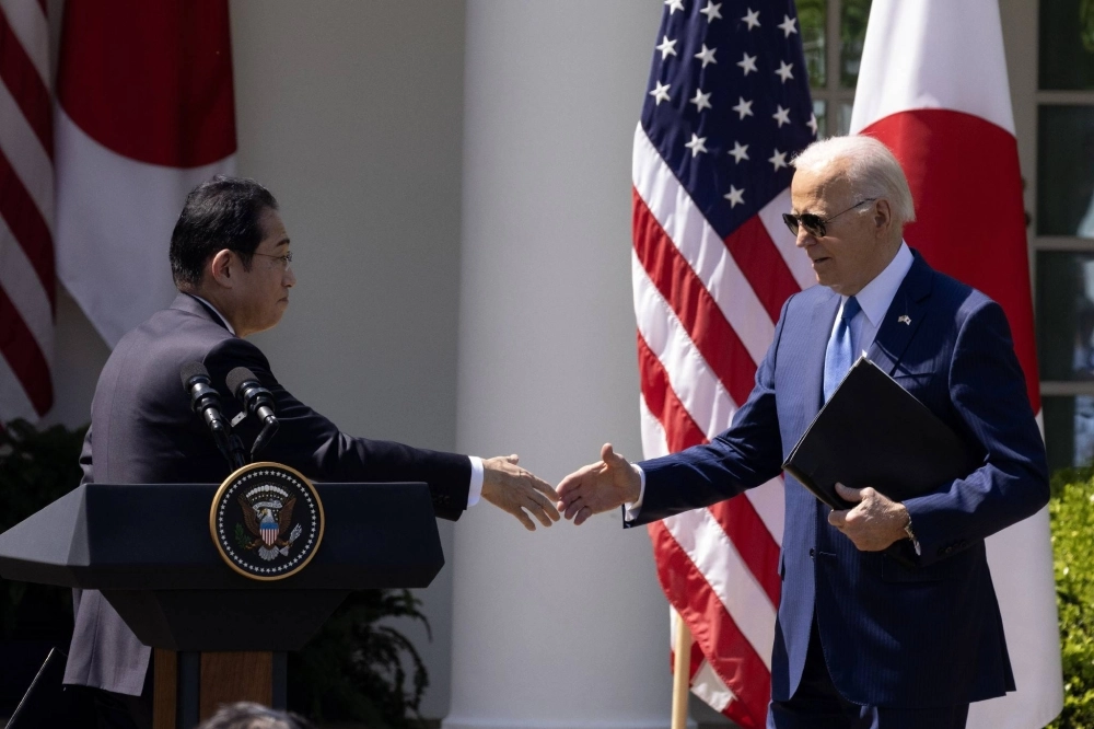 Prime Minister Fumio Kishida and U.S. President Joe Biden during a joint news conference at the White House on Wednesday Prime Minister Fumio Kishida and U.S. President Joe Biden during a joint news conference at the White House on Wednesday
