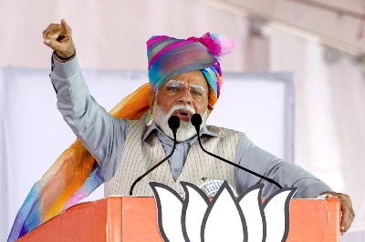 Indian Prime Minister Narendra Modi addresses supporters during an election campaign rally in Pushkar, India, on April 6, ahead of the country's upcoming general election starting Friday. Indian Prime Minister Narendra Modi addresses supporters during an election campaign rally in Pushkar, India, on April 6, ahead of the country's upcoming general election starting Friday.