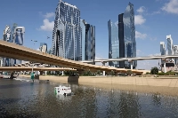 An ambulance abandoned in floodwater in Dubai.  | Bloomberg