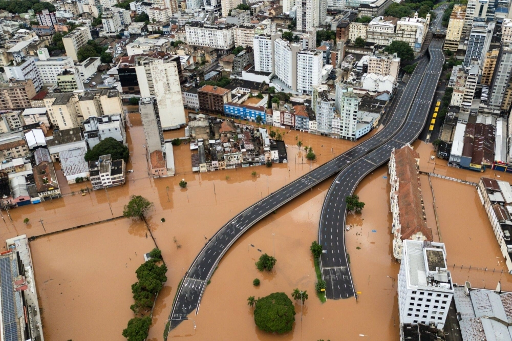 Floodwater near a highway following heavy rains in Porto Alegre, Rio Grande do Sul state, Brazil, on Sunday Floodwater near a highway following heavy rains in Porto Alegre, Rio Grande do Sul state, Brazil, on Sunday