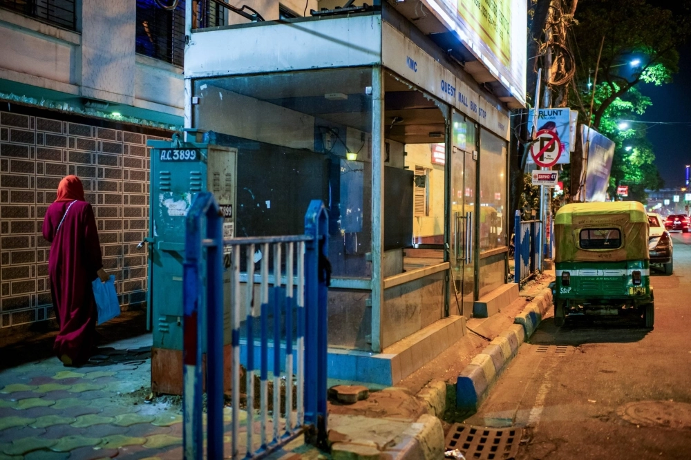 An air-conditioned bus shelter with a broken glass window in Kolkata on April 23 An air-conditioned bus shelter with a broken glass window in Kolkata on April 23