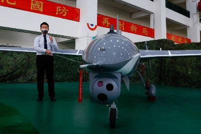 Taiwan's Albatross II unmanned aerial vehicle is displayed as the island's Defense Ministry showcases its domestically developed drones to the media in Taichung, Taiwan, in March last year. Taiwan's Albatross II unmanned aerial vehicle is displayed as the island's Defense Ministry showcases its domestically developed drones to the media in Taichung, Taiwan, in March last year.