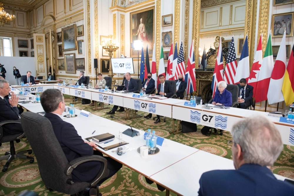 Rishi Sunak speaks at a meeting of finance ministers ahead of the 2021 G7 leaders' summit in London on June 4, 2021.  Rishi Sunak speaks at a meeting of finance ministers ahead of the 2021 G7 leaders' summit in London on June 4, 2021.