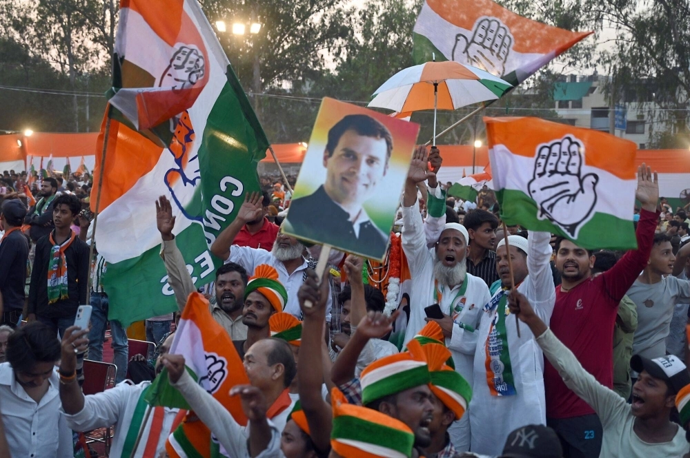 Attendees at a campaign rally for Indian opposition leader Rahul Gandhi in Delhi on May 18. India's election is past the halfway mark, with campaigning among the main political parties heating up just like the soaring temperatures across the country. Attendees at a campaign rally for Indian opposition leader Rahul Gandhi in Delhi on May 18. India's election is past the halfway mark, with campaigning among the main political parties heating up just like the soaring temperatures across the country.