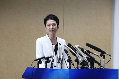 Renho, who will run as an independent candidate in the Tokyo gubernatorial election, speaks during a news conference in the capital on Monday. Renho, who will run as an independent candidate in the Tokyo gubernatorial election, speaks during a news conference in the capital on Monday.