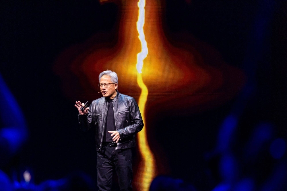 Nvidia CEO Jensen Huang gives a presentation on Sunday night before Computex Taipei’s official opening to talk about the chipmaker’s strategic plans. Nvidia CEO Jensen Huang gives a presentation on Sunday night before Computex Taipei’s official opening to talk about the chipmaker’s strategic plans.