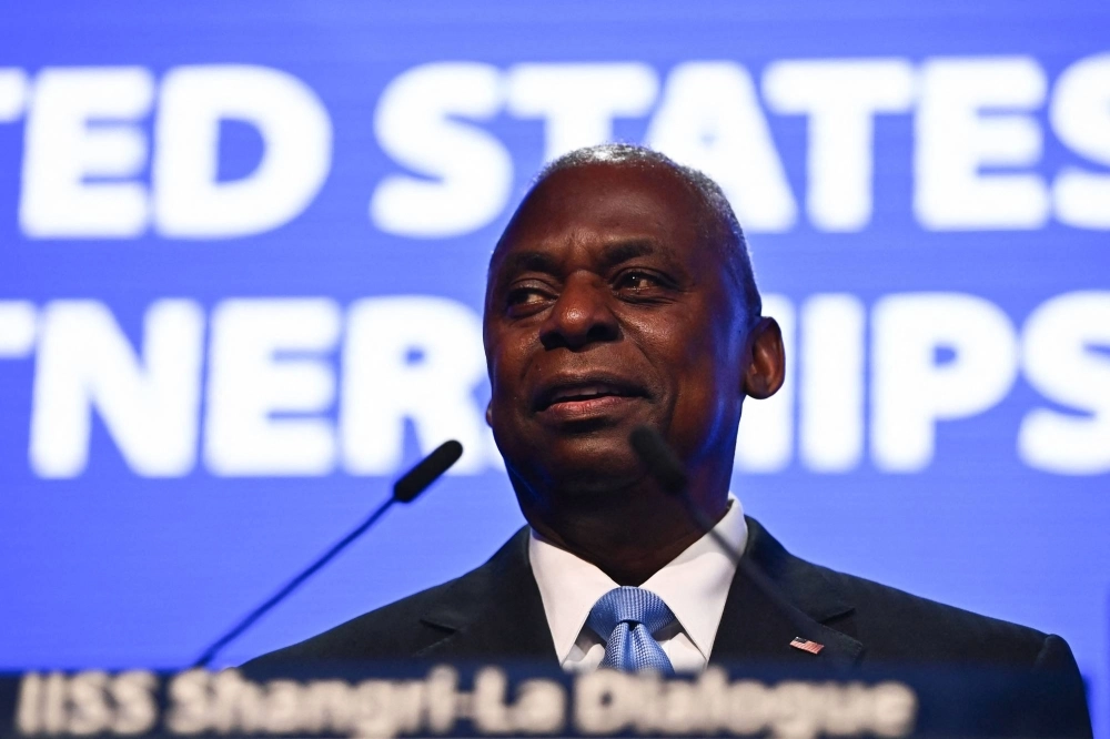 U.S. Secretary of Defense Lloyd Austin speaks at the Shangri-La Dialogue security conference in Singapore on Saturday. U.S. Secretary of Defense Lloyd Austin speaks at the Shangri-La Dialogue security conference in Singapore on Saturday.