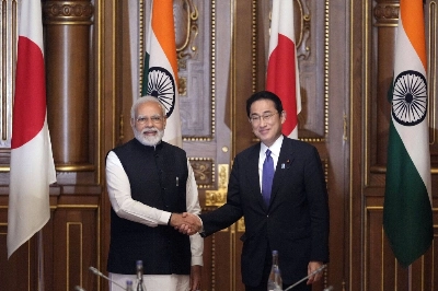 Prime Minister Fumio Kishida and his Indian counterpart, Narendra Modi, meet in Tokyo in May 2022 on the sidelines of the Quadrilateral Security Dialogue. The coalition is now adrift and the reason for the drop-off is simple: The U.S. is preoccupied with Europe and the Middle East. Prime Minister Fumio Kishida and his Indian counterpart, Narendra Modi, meet in Tokyo in May 2022 on the sidelines of the Quadrilateral Security Dialogue. The coalition is now adrift and the reason for the drop-off is simple: The U.S. is preoccupied with Europe and the Middle East.