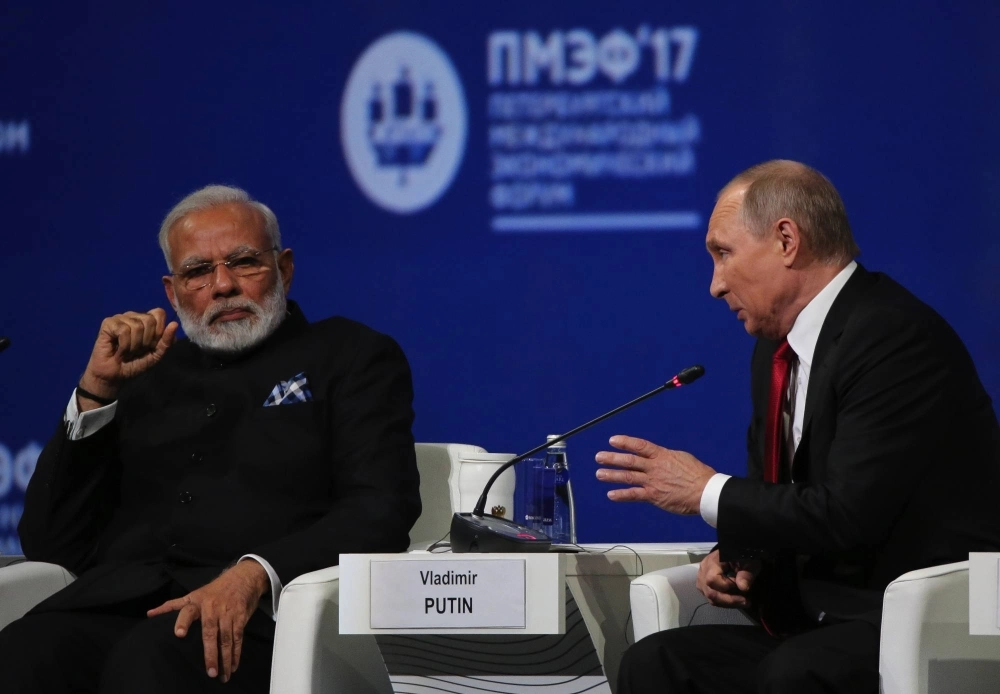 Putin (right) and Indian Prime Minister Narendra Modi at SPIEF in 2017. Apart from Modi, past installments of the forum had seen in its attendance world leaders including French President Emmanuel Macron, Chinese leader Xi Jinping, former German Chancellor Angela Merkel and the late Japanese Prime Minister Shinzo Abe. Putin (right) and Indian Prime Minister Narendra Modi at SPIEF in 2017. Apart from Modi, past installments of the forum had seen in its attendance world leaders including French President Emmanuel Macron, Chinese leader Xi Jinping, former German Chancellor Angela Merkel and the late Japanese Prime Minister Shinzo Abe.