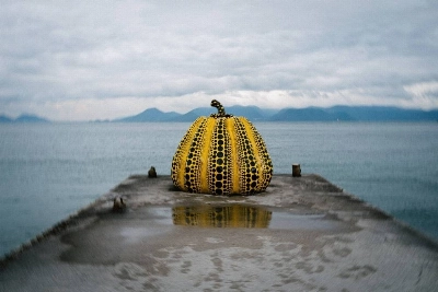 Yayoi Kusama’s “Pumpkin,” once the victim of high waves that dragged it into the sea, sits at the end of a pier on the south side of Naoshima. Yayoi Kusama’s “Pumpkin,” once the victim of high waves that dragged it into the sea, sits at the end of a pier on the south side of Naoshima.