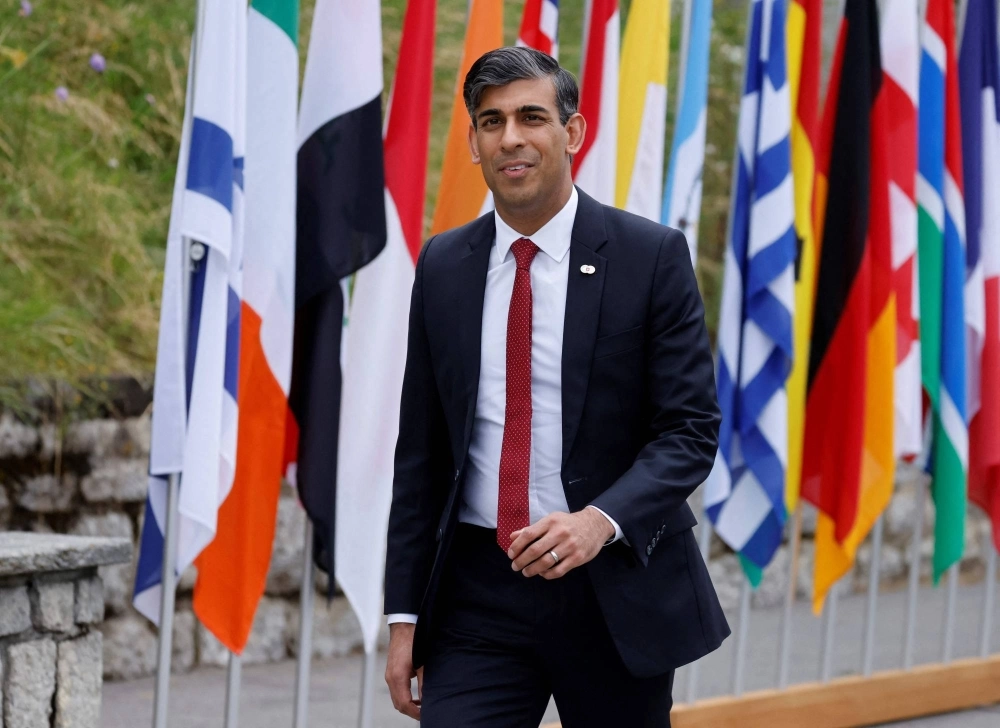 British Prime Minister Rishi Sunak arrives at a Ukraine peace summit near Lucerne, Switzerland, on Saturday.  British Prime Minister Rishi Sunak arrives at a Ukraine peace summit near Lucerne, Switzerland, on Saturday.