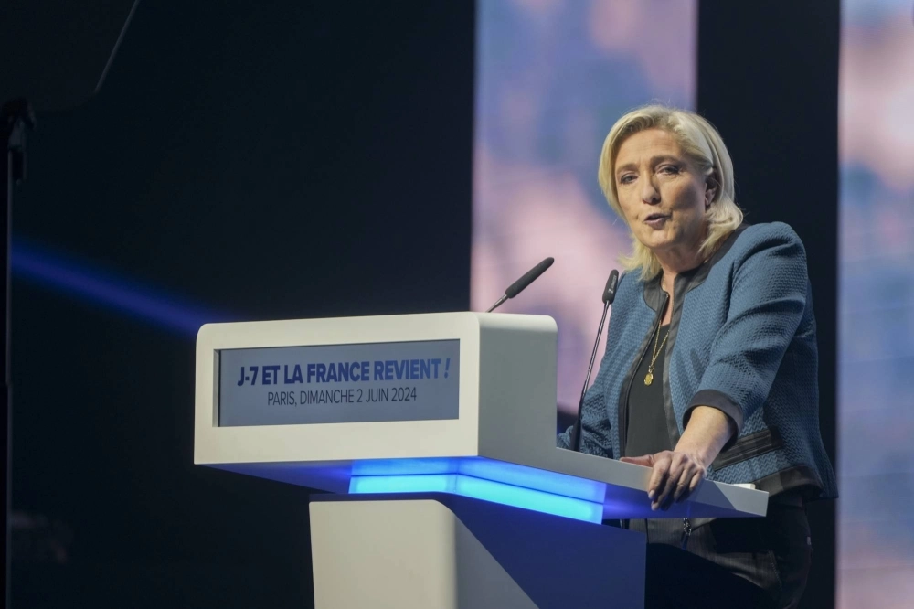 Marine Le Pen speaks during a European election campaign rally in Paris on June 2. Marine Le Pen speaks during a European election campaign rally in Paris on June 2.