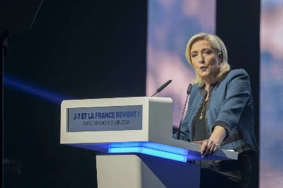 Marine Le Pen speaks during a European election campaign rally in Paris on June 2. Marine Le Pen speaks during a European election campaign rally in Paris on June 2.
