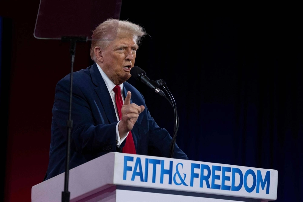 Former U.S. President Donald Trump delivers the keynote address at the Faith and Freedom Coalition conference in Washington on Saturday. Former U.S. President Donald Trump delivers the keynote address at the Faith and Freedom Coalition conference in Washington on Saturday.