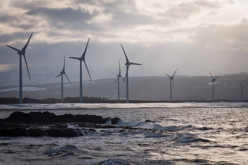 Wind turbines in Suttsu, Hokkaido  Wind turbines in Suttsu, Hokkaido