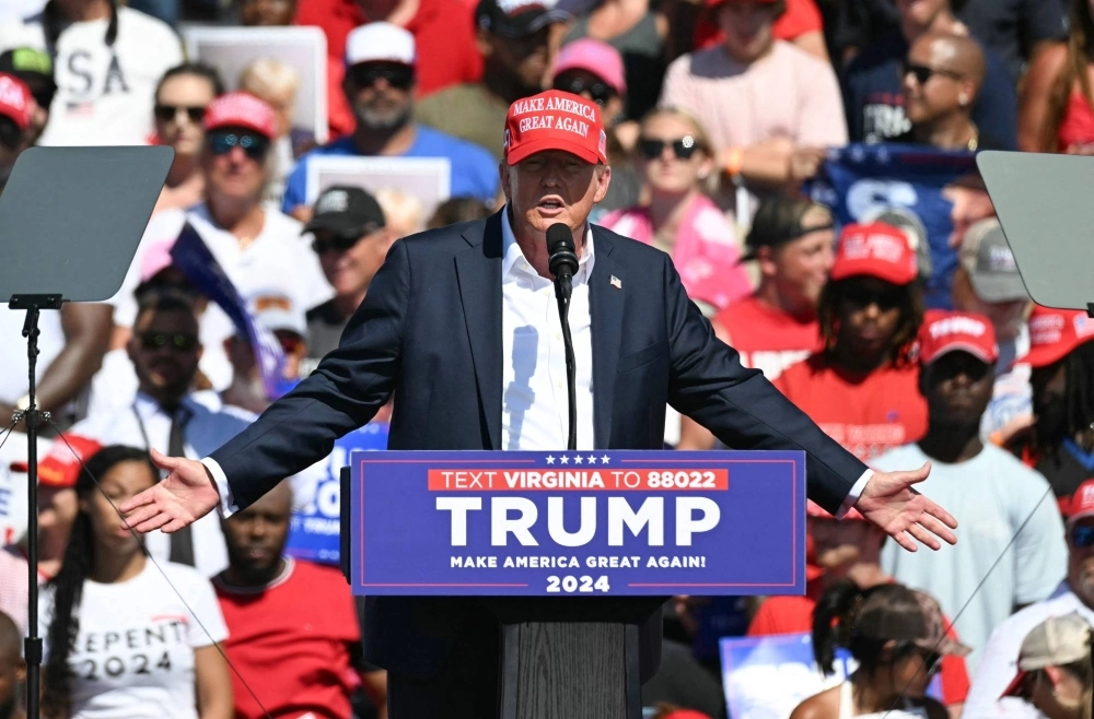 Former U.S. President and Republican presidential candidate Donald Trump speaks during a campaign rally at the Historic Greenbrier Farms in Chesapeake, Virginia, on June 28. Former U.S. President and Republican presidential candidate Donald Trump speaks during a campaign rally at the Historic Greenbrier Farms in Chesapeake, Virginia, on June 28.